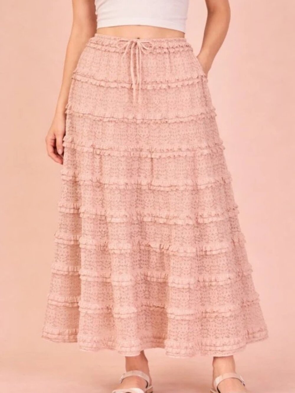 Lattice Lace Midi Skirt